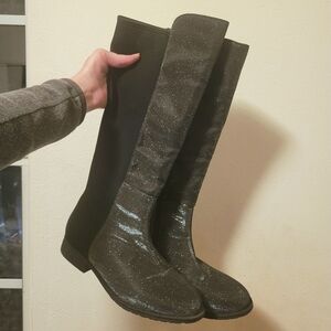 Stuart Weitzman Boots 5050 Shimmer Riding Boot Gray 4 Sparkle Knee High